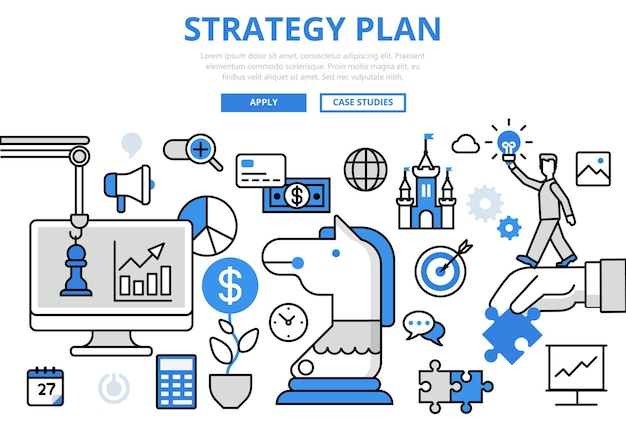 Strategy plan strategic planning business concept flat line art  icons.