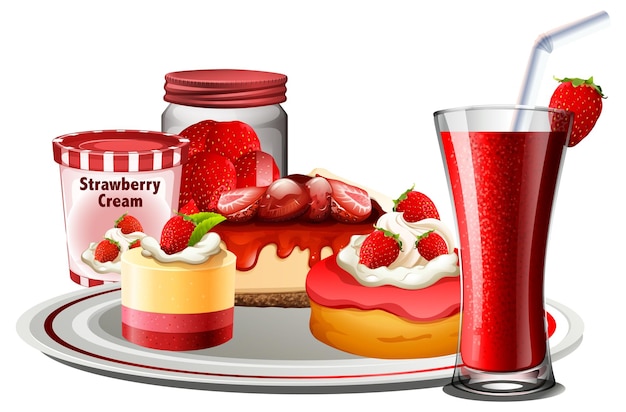 Free Vector strawberry bakery and beverage set