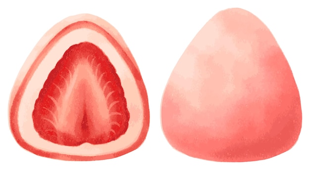 Strawberry daifuku food hand painted elements illustrations watercolor styles