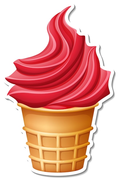 Free vector strawberry ice-creame in the waffle cone sticker