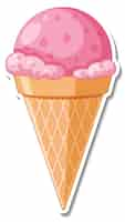 Free vector strawberry ice-creame in the waffle cone sticker