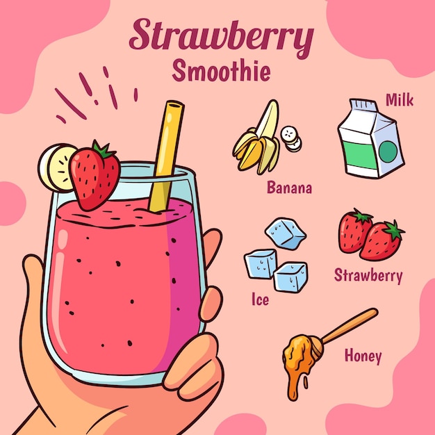 Free Vector strawberry smoothie summer recipe