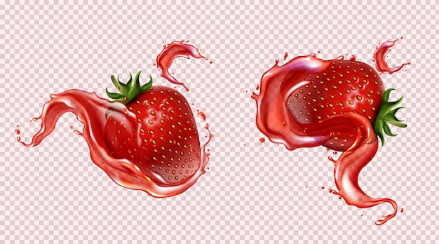 Strawberry with juice splash, realistic isolated