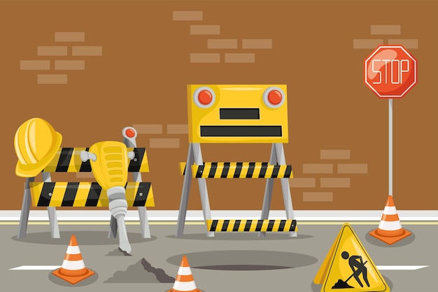 Free Vector street under construction scene