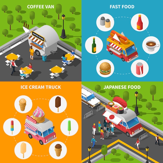 Free Vector street food concept icons set 