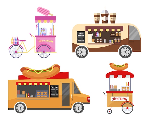 Free Vector street food and fast food transport equipment set