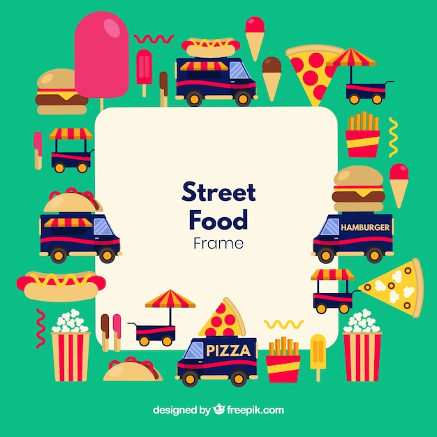 Free vector street food frame with flat design