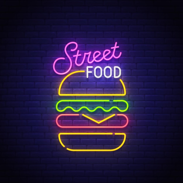 Free vector street food neon sign