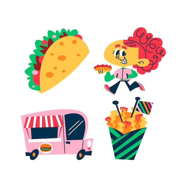 Free vector street food sticker set