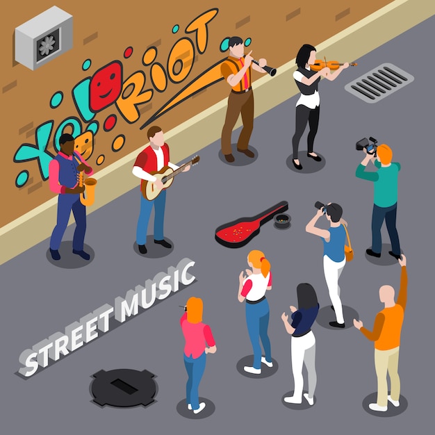 Free Vector street musicians isometric illustration