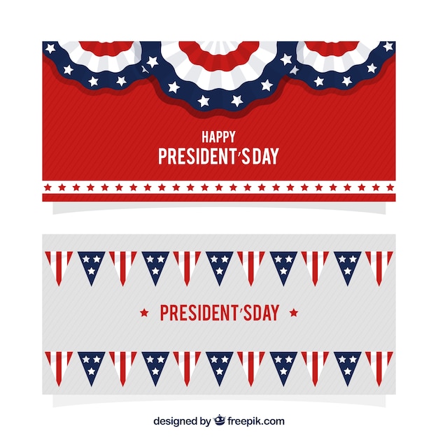 Free Vector striped banners with flat decoration for president's day