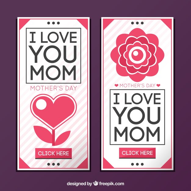 Striped banners with flower and heart for mother's day