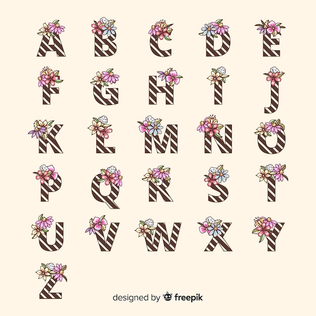 Free Vector striped flat floral alphabet