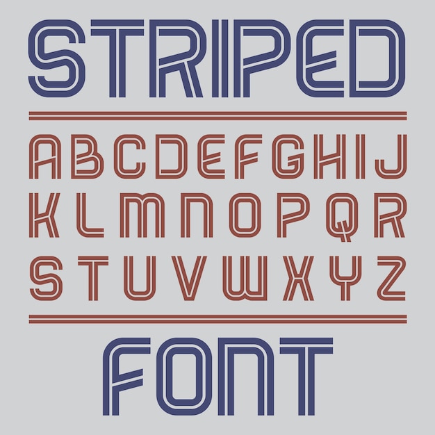 Striped Label Font Poster with alphabet on grey illustration