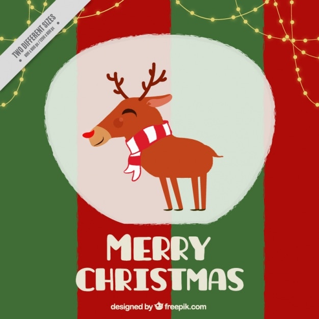 Striped merry christmas card with reindeer