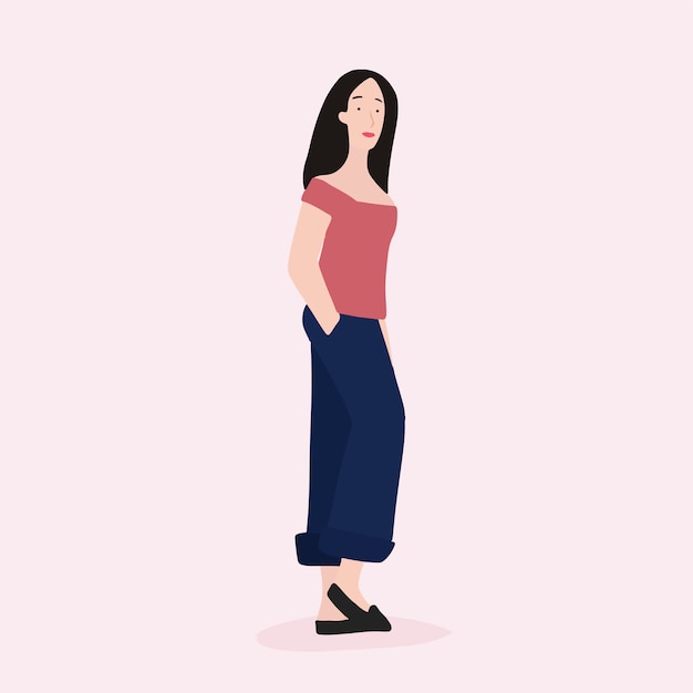 Strong Asian woman full body vector