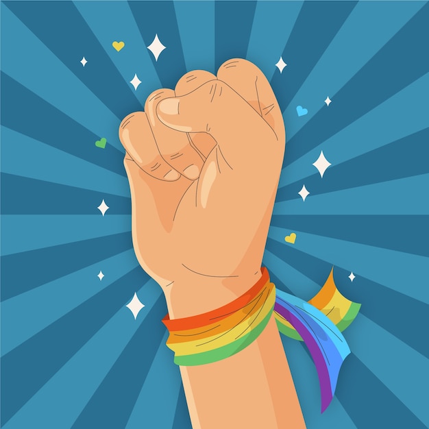 Strong fist and rainbow bracelet flag