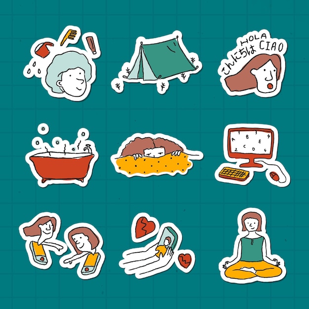 Free Vector stuck at home to do list doodle sticker vector