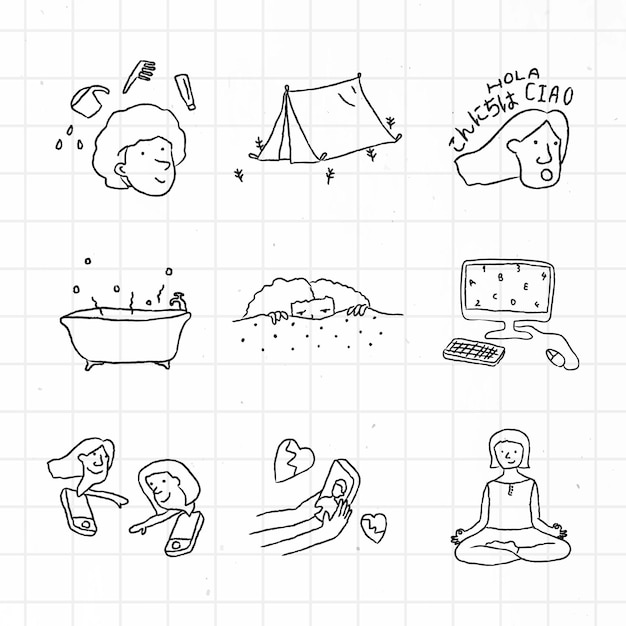 Free Vector stuck at home to do list doodle style vector set