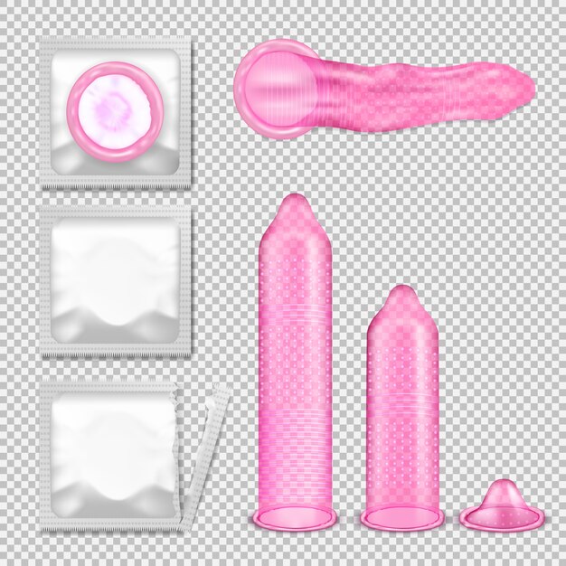 Studded condoms with packing realistic vector set