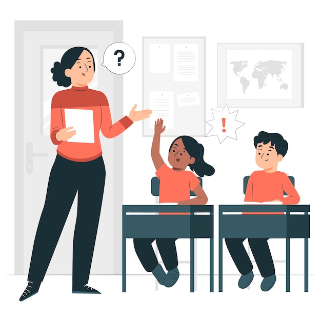 Free vector student asking the teacher concept illustration