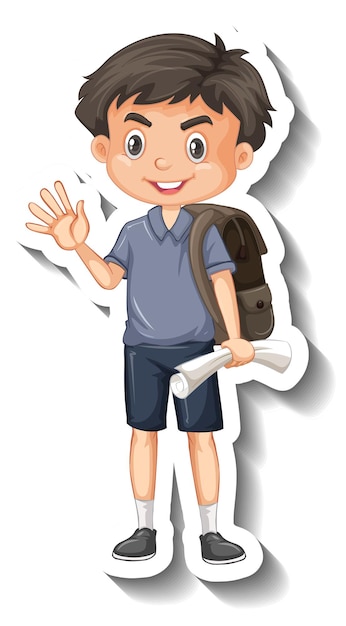 Student boy waving hand cartoon character