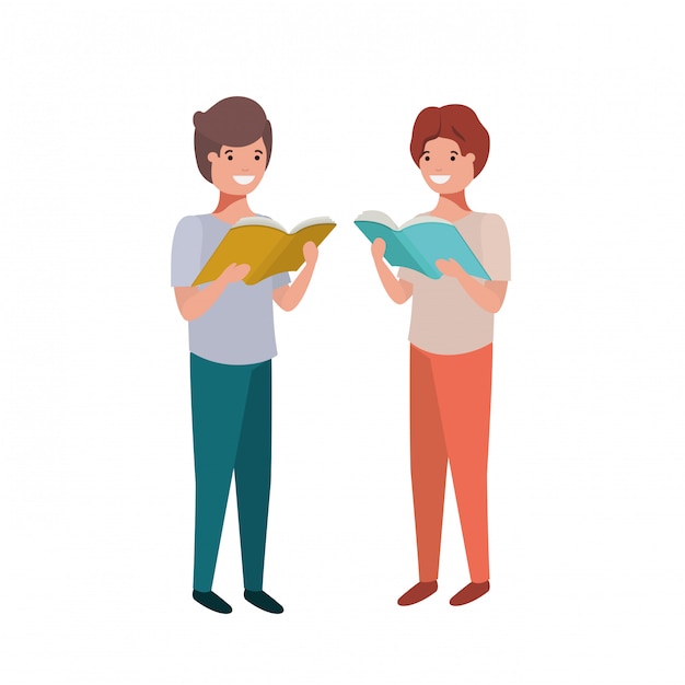 Free Vector student boys with reading book in the hands