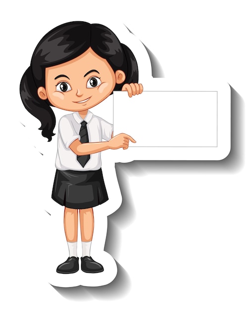 Student girl holding empty board cartoon sticker