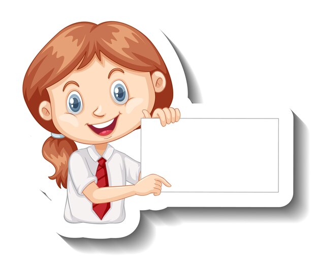 Student girl holding empty board cartoon sticker