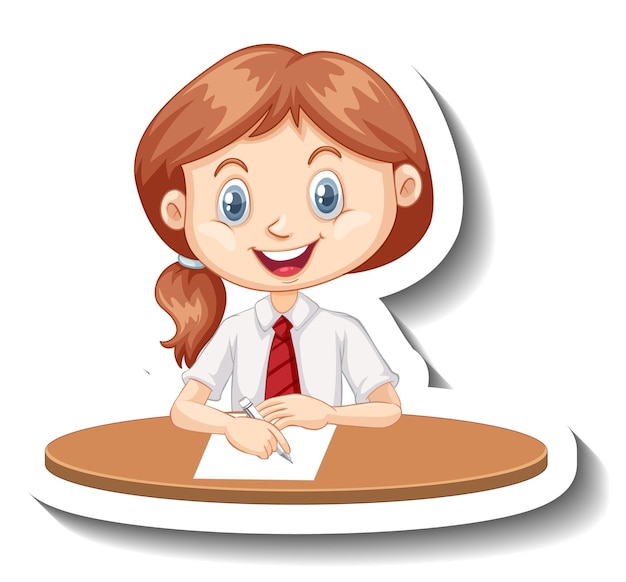 Student girl sit at desk cartoon sticker