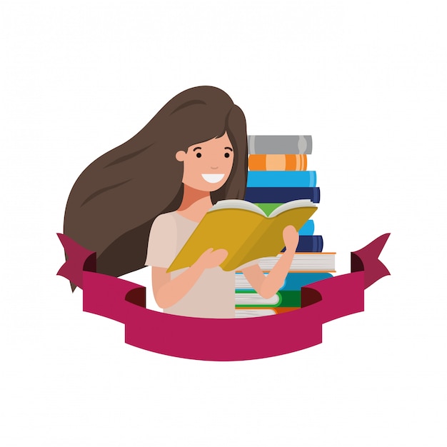 Student girl with reading book in the hands