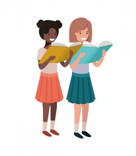 Student girls with reading book in the hands