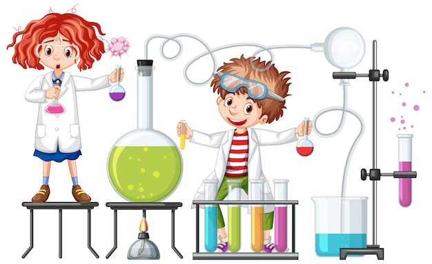 Free Vector student with experiment chemistry items