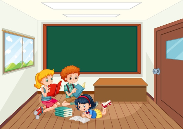 Free vector students in the classroom illustration