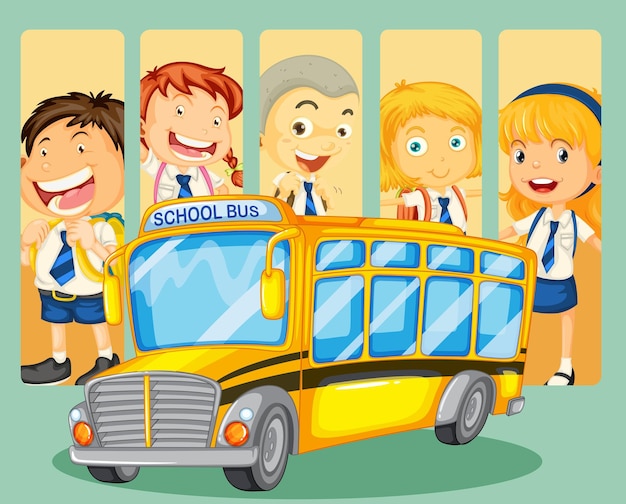 Free vector students and school bus