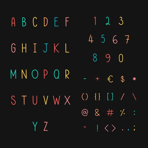 Free Vector styled alphabet and symbol set 