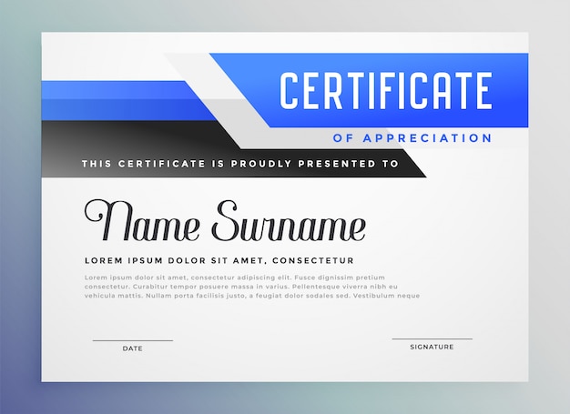 Stylish blue copmany certificate of appreciation template