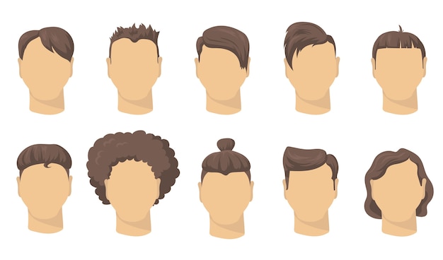 Free Vector stylish different male haircut flat set for web design. cartoon man short hairstyles for hipsters isolated vector illustration collection. barber shop, fashion and style concept