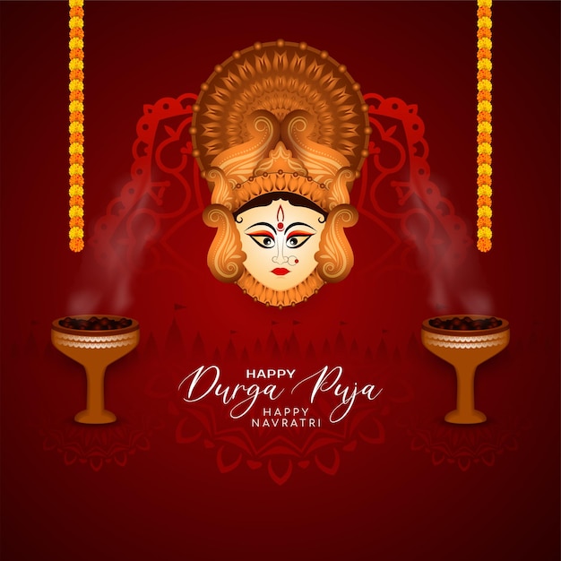 Stylish Durga Puja and Happy navratri traditional festival greeting card