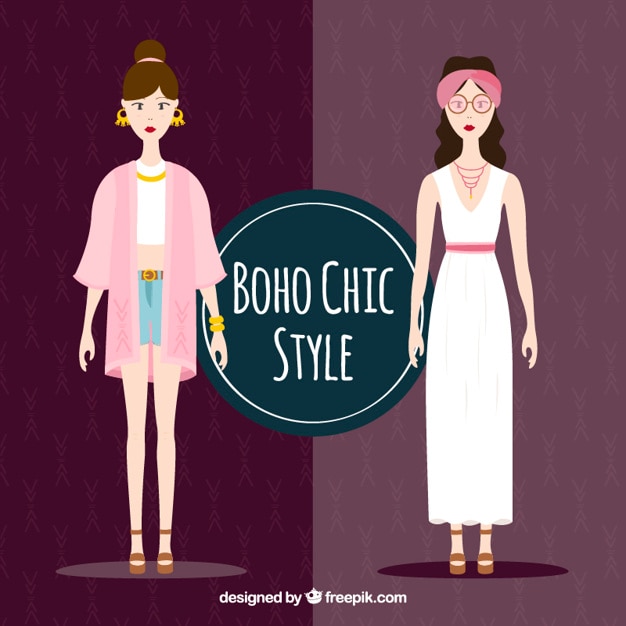 Free Vector stylish girls with boho clothes