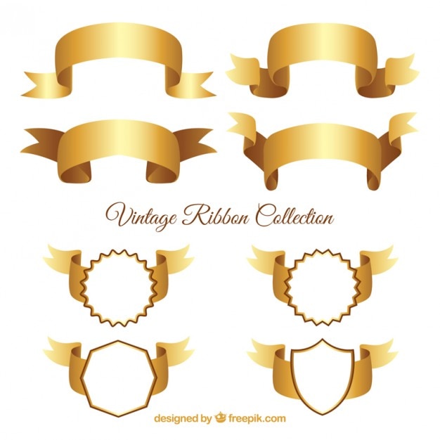 Free Vector stylish golden ribbons and badges