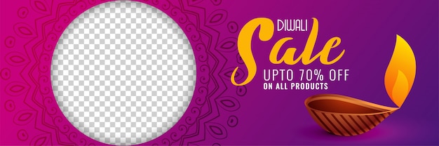 Stylish happy diwali sale banner with image space