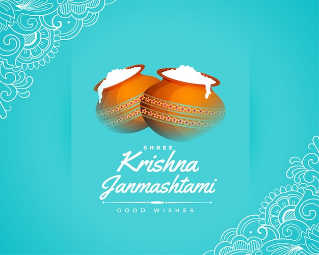 Free Vector stylish krishna janmashtami festival blue card with matki vector