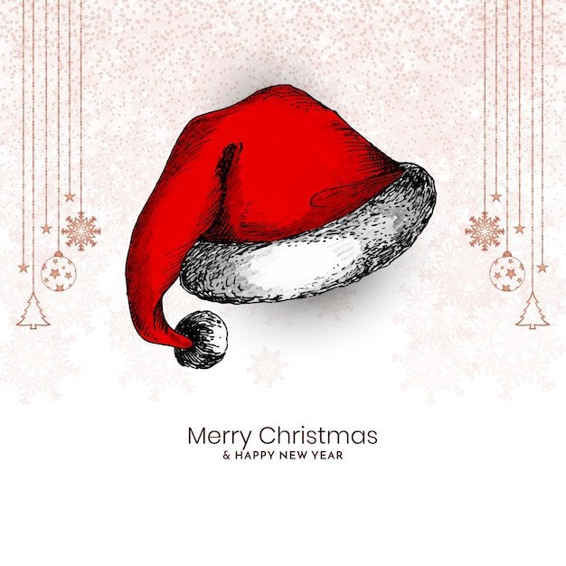 Free Vector stylish merry christmas festival greeting card with red cap vector