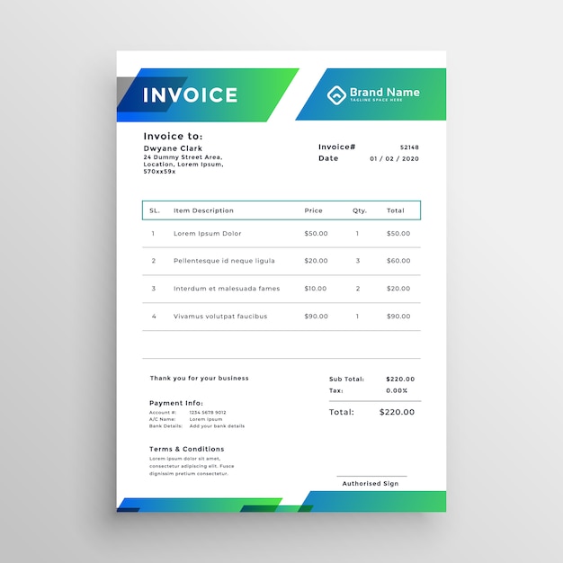 Free Vector stylish modern invoice template design