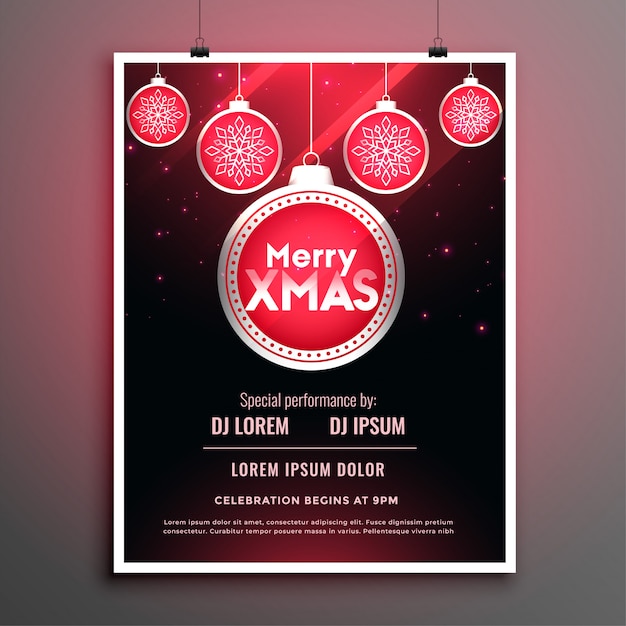 Stylish red merry christmas party flyer template