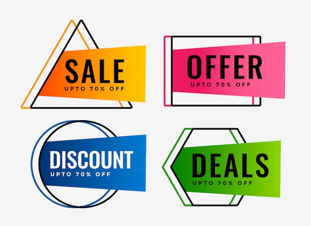 Stylish set of sale offers and deals labels