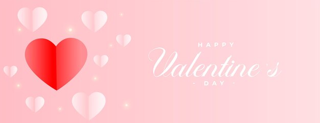 Stylish valentines day banner with red paper hearts