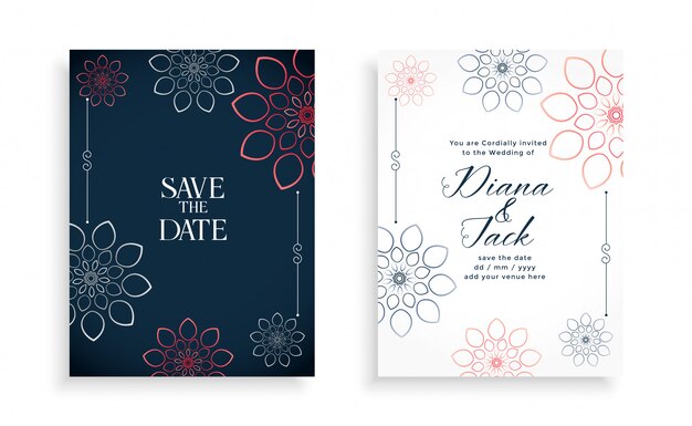 Stylish wedding invitation card  with line flowers