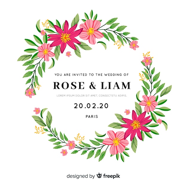 Stylish wedding invitation with floral frame